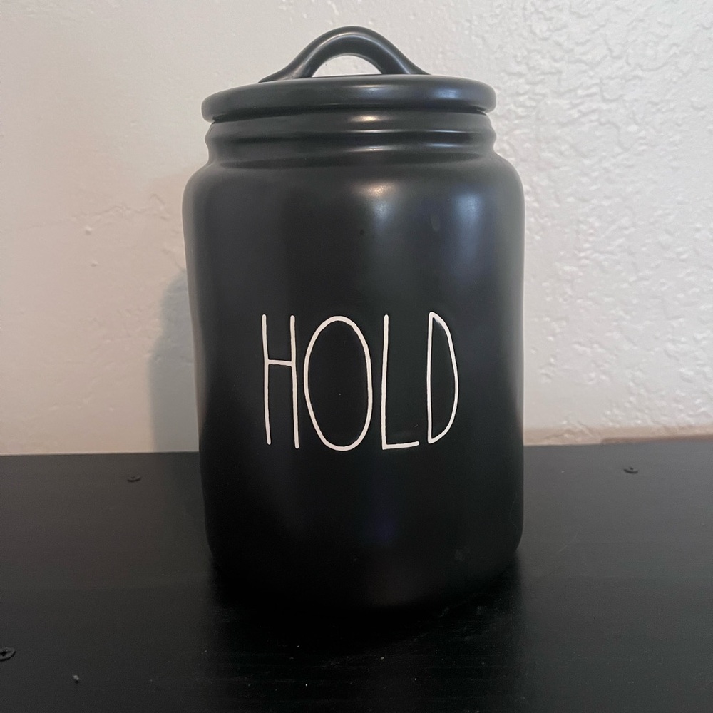 Rae Dunn Black Ceramic 'HOLD' Jar